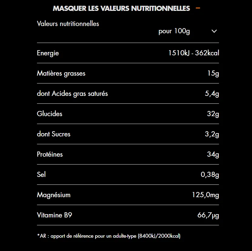 valeurs nutritionnelles Barre Protéinée HiPRO