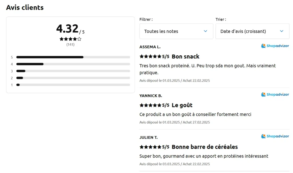avis clients Barre Protéinée HiPRO
