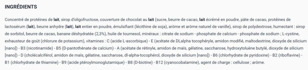 composition Barre Prot&eacute;ine EAFIT