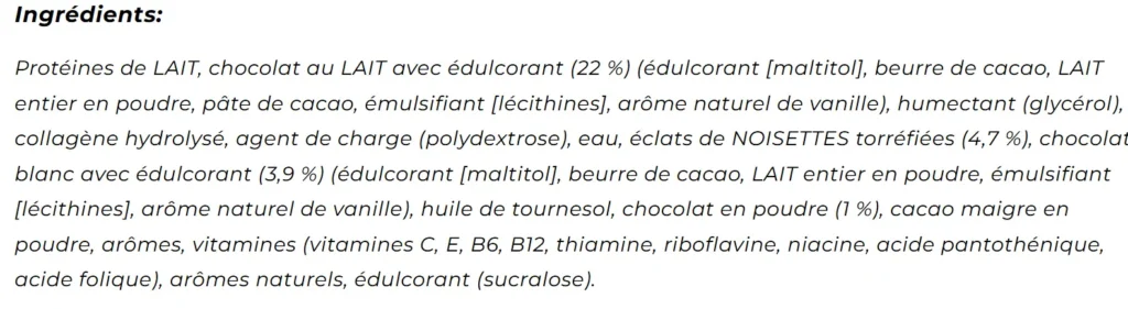 composition barre proteine Fulfil