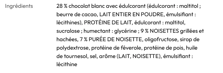 composition barre proteine koro