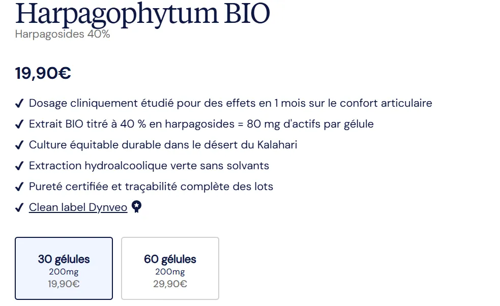 prix tarifs Harpagophytum Dynveo
