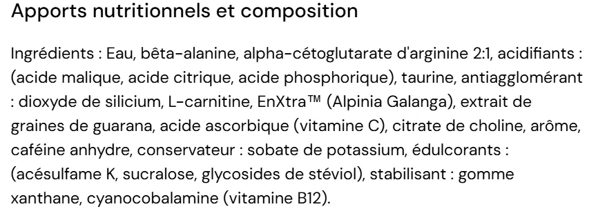 composition Pre-Workout Shot XXL Nutrition