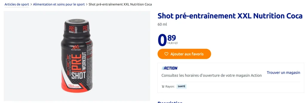 prix Pre-Workout Shot XXL Nutrition