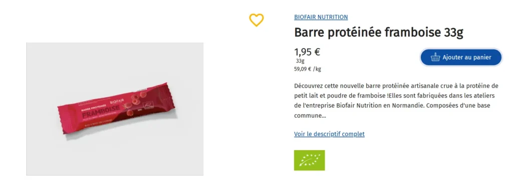 prix Barre Protéiné Biofair Biocop