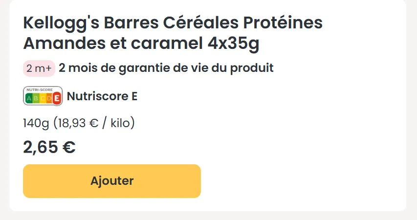 prix Barre Kellogg's High Protein