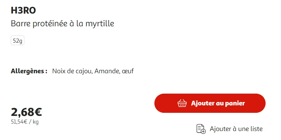 prix Barre Protéine H3RO