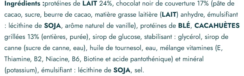 composition barre proteine andros sport