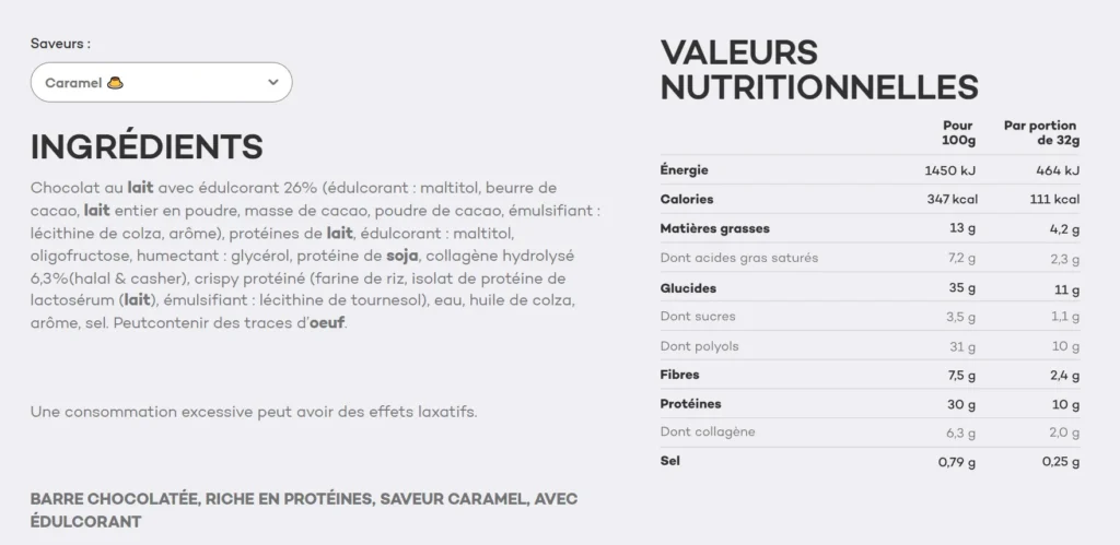 composition barre proteine So Shape