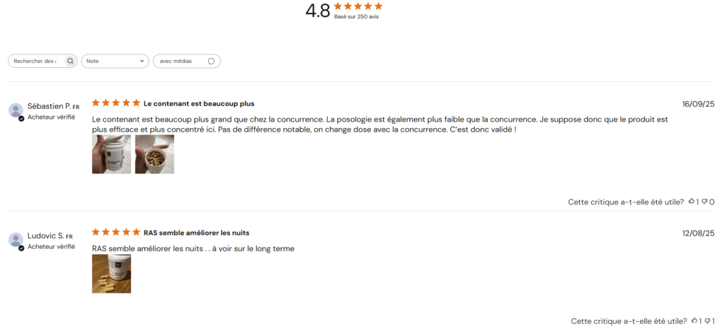 avis client Ashwagandha Nutrimuscle