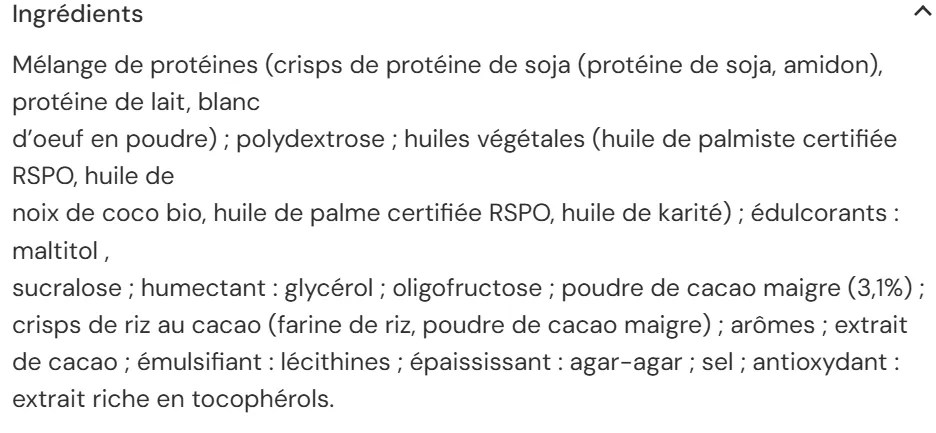 ingr&eacute;dients Barre Prot&eacute;in&eacute;e Papa Chiche