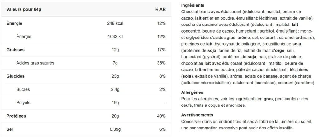 composition barre prot&eacute;in&eacute;e Warrior Crunch Bar 