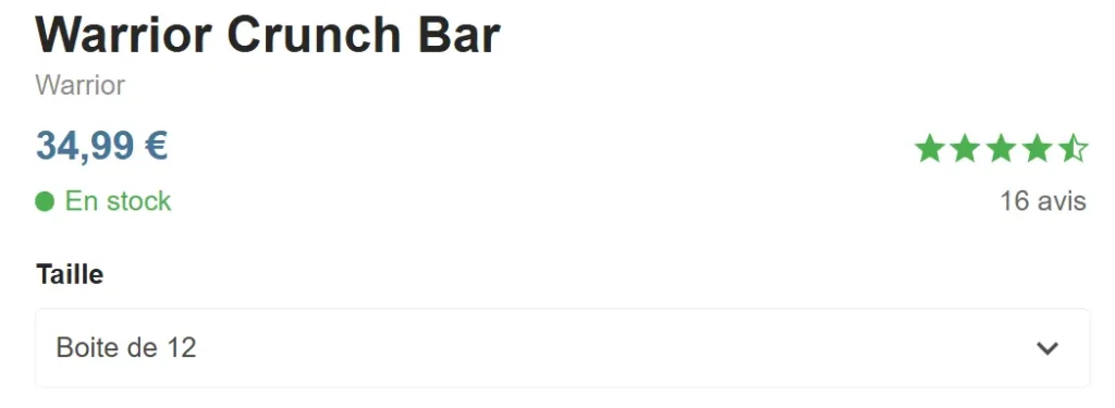 prix tarifs barre prot&eacute;in&eacute;e Warrior Crunch Bar 