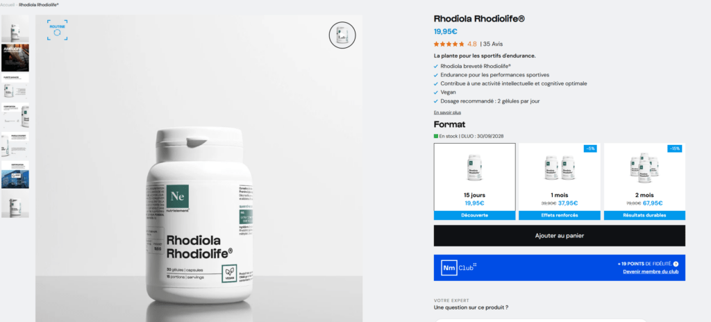prix Rhodiola Rosea Rhodiolife&reg; Nutrimuscle