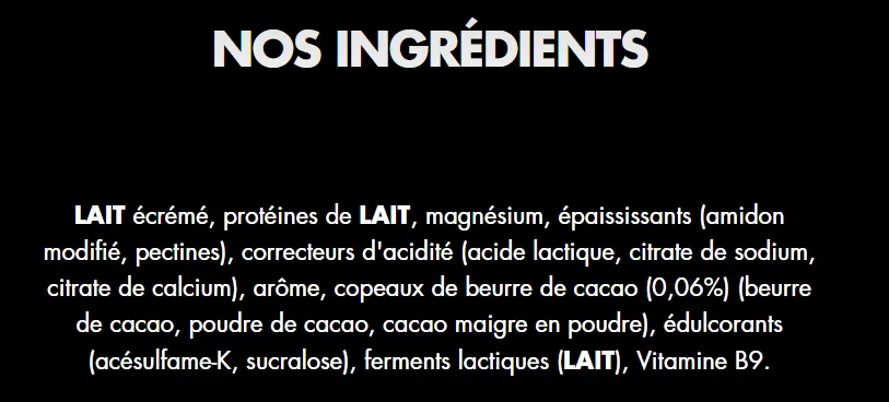 ingrédients HiPRO Yaourt à Boire