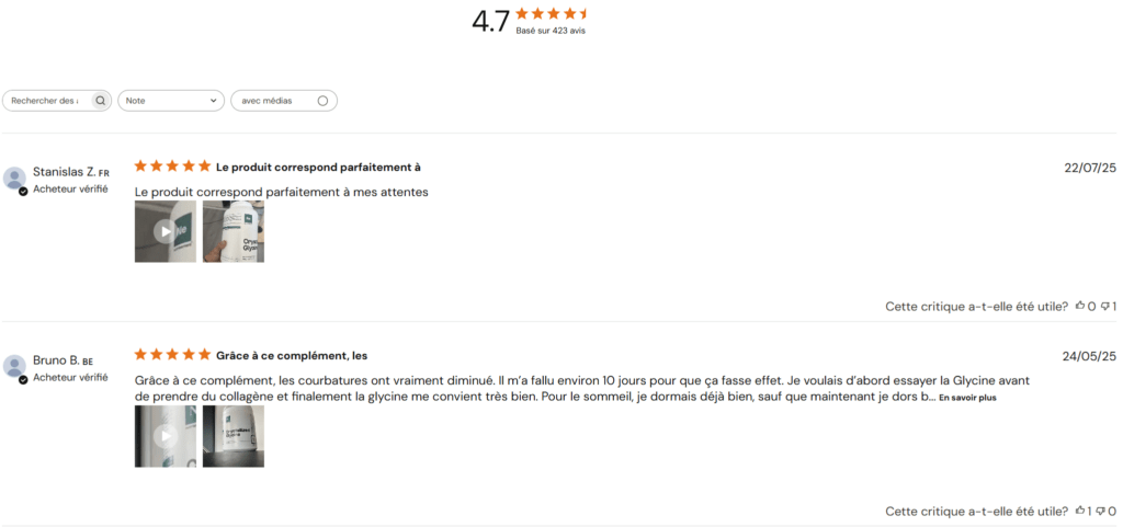 avis clients Glycine Nutrimuscle