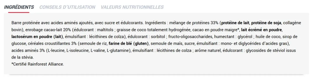 compostion Barre Prot&eacute;in&eacute;e Bodymass Action