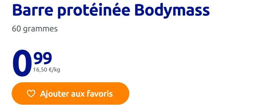 prix tarifs Barre Prot&eacute;in&eacute;e Bodymass Action