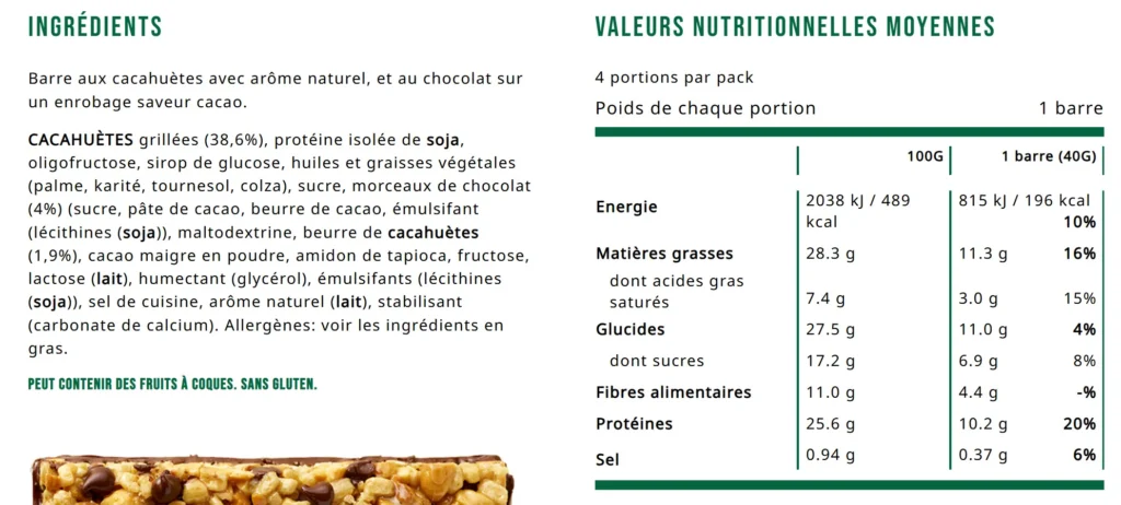 composition Barre Proteine Nature Valley