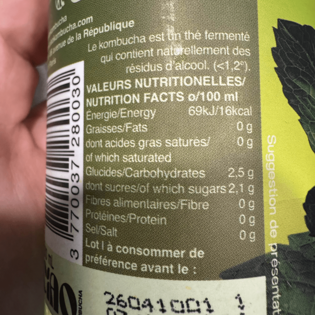 Valeurs nutritionnelles Ciao Kombucha