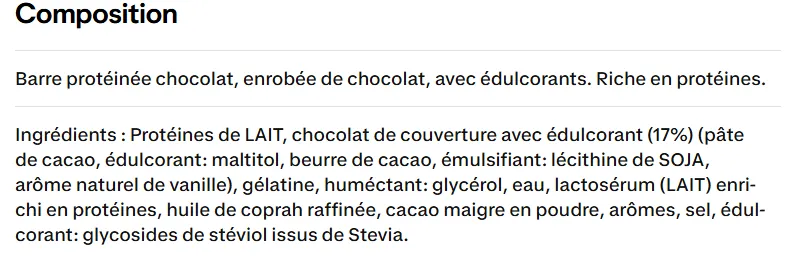 composition Barre Prot&eacute;in&eacute;e Decathlon