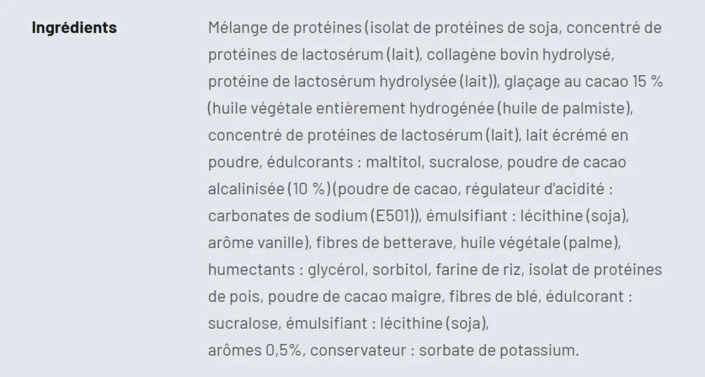 composition Barre Accelerate Nutrition