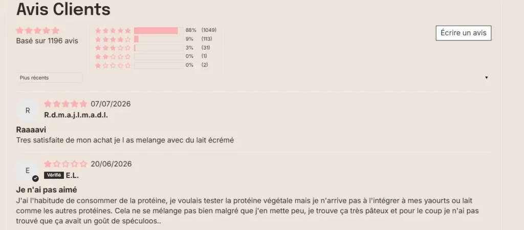 avis clients Prot&eacute;ines V&eacute;g&eacute;tales TSE Nutrition Sissy Mua