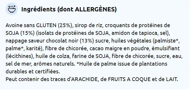 ingr&eacute;dients Barre Prot&eacute;ine Trek