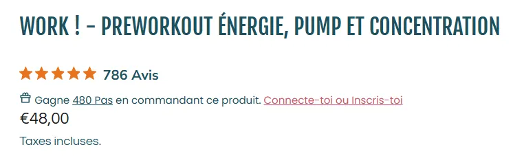 prix Pr&eacute;-Workout WORK! Raptor Nutrition