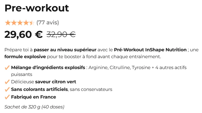 prix Pr&eacute;-Workout Inshape Nutrition