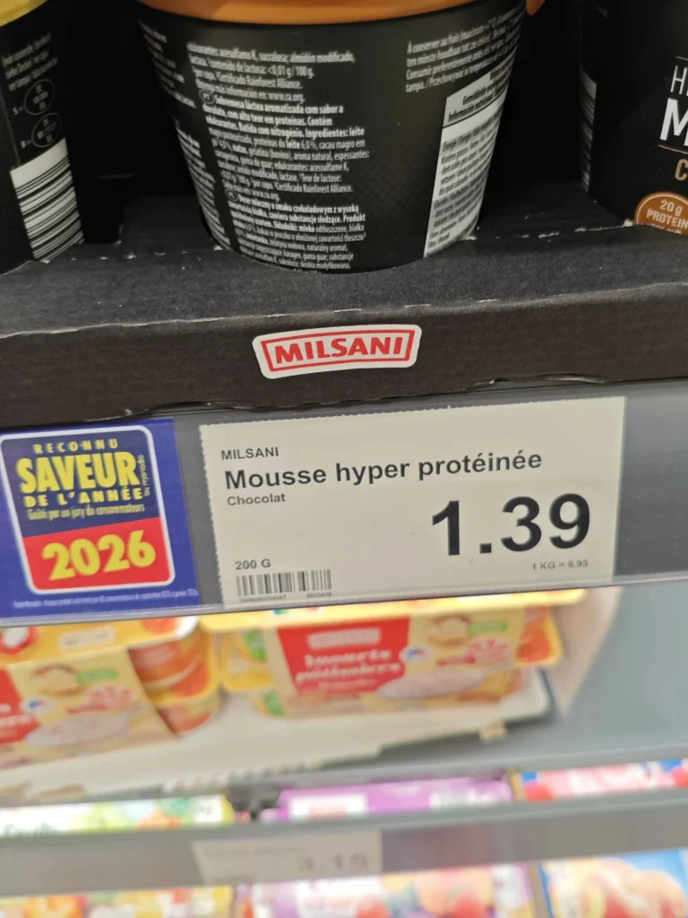 prix mousse protéinée Milsani Aldi