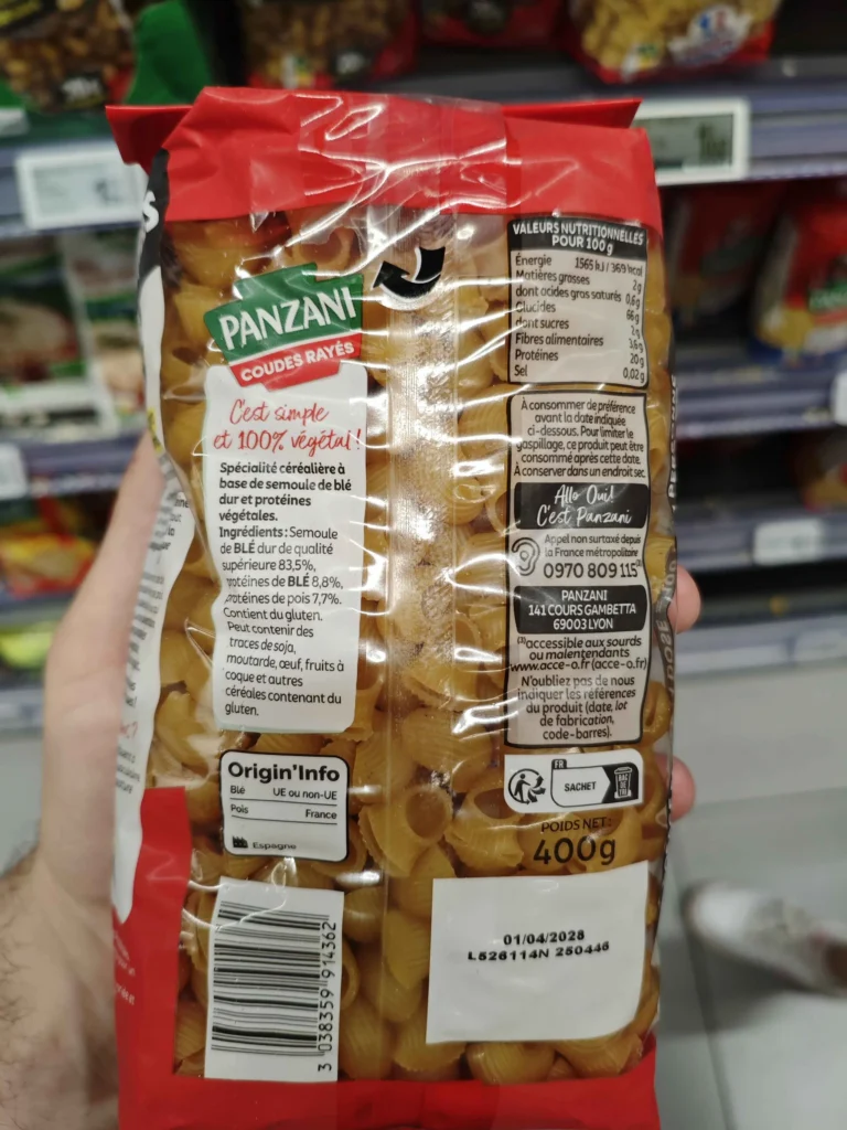 composition p&acirc;tes prot&eacute;in&eacute;es Panzani