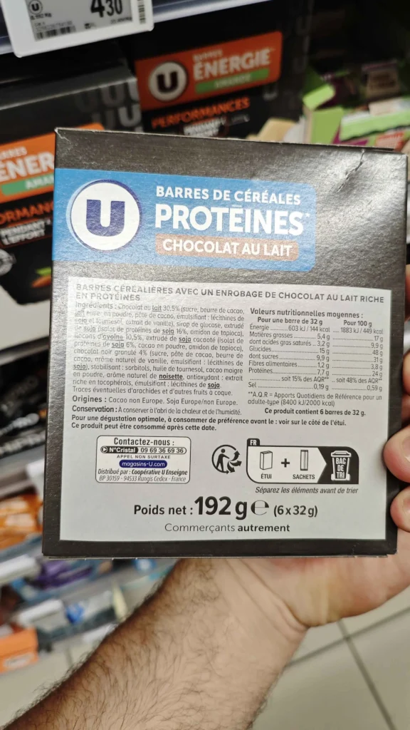composition Barre Protéine Super U