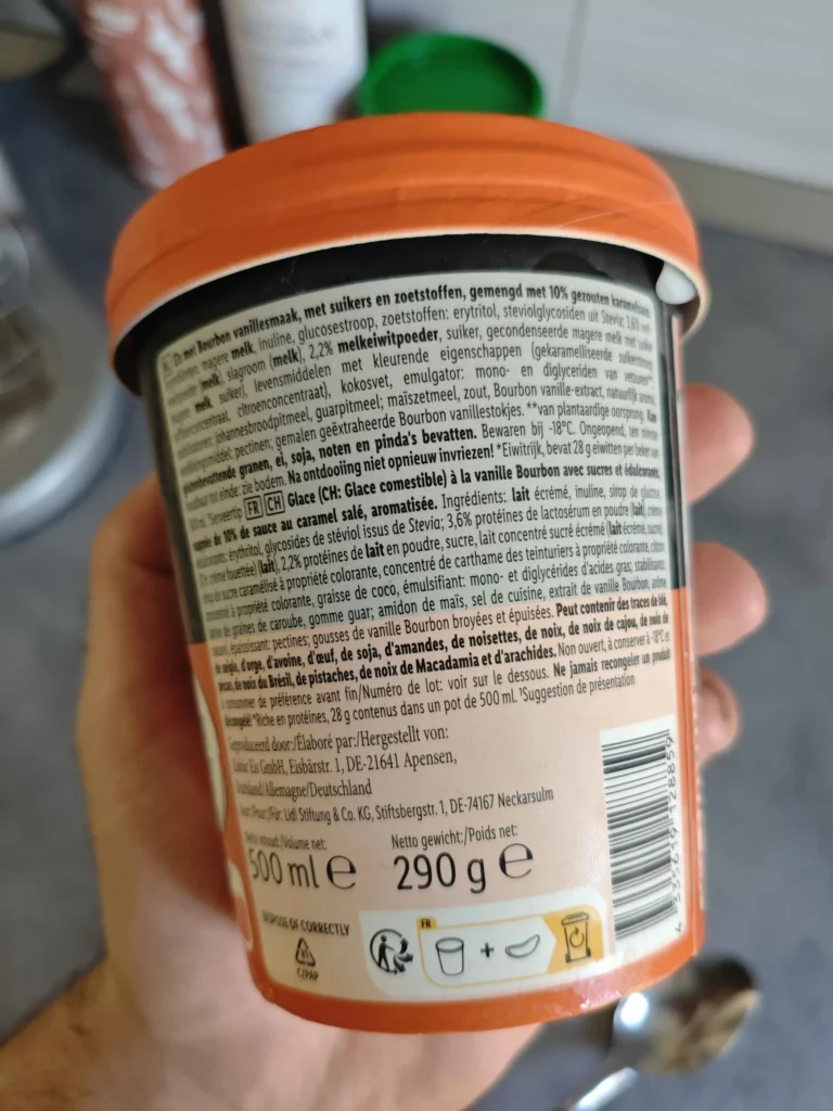 composition glace protéinée Lidl gelatelli