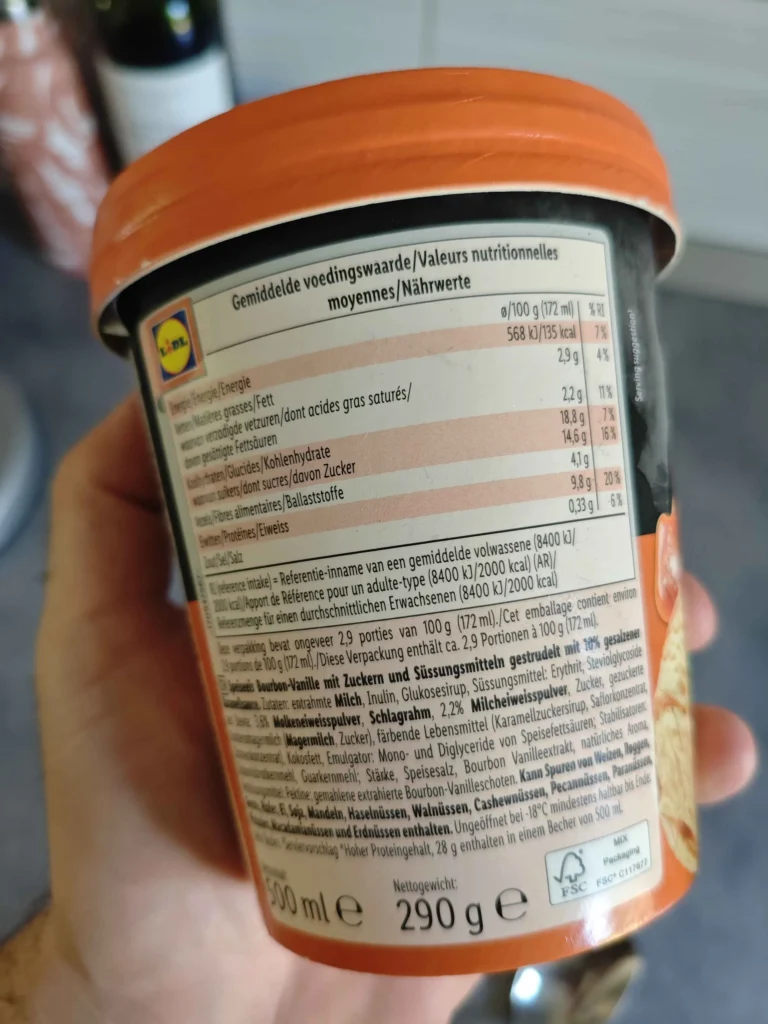 valeurs nutritionnelles glace protéinée Lidl gelatelli