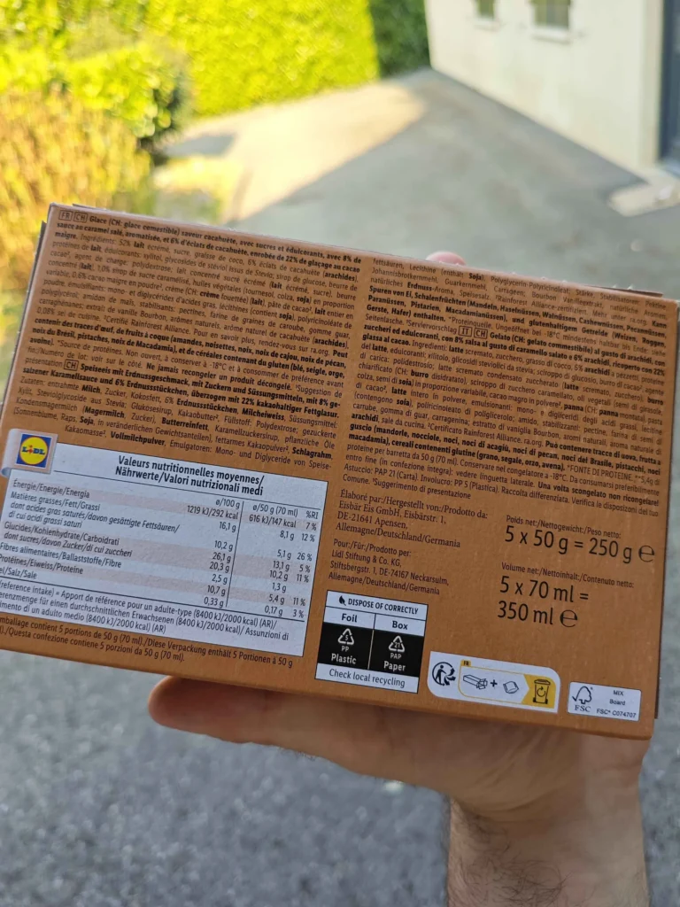 compositon barre glace protéinée Lidl gelatelli